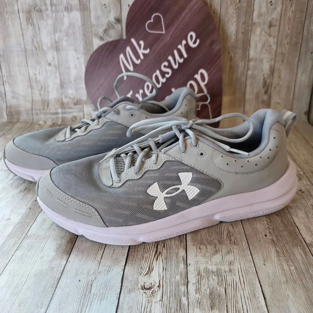 Men's Under Armour Charged Assert 10 Athletic Shoes Gray White Size 11